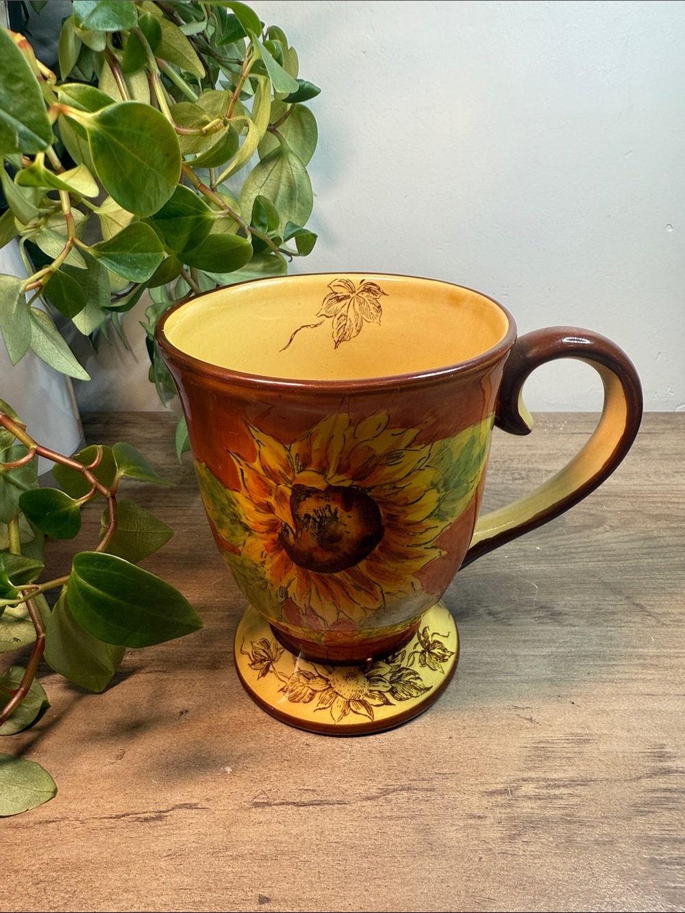 Maxcera Orange Sunflower Footed Mug Hand Painted Ceramic